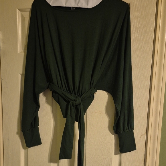 Forever 21 Tops - Forever 21 Dark Green Tie-Front Bodysuit